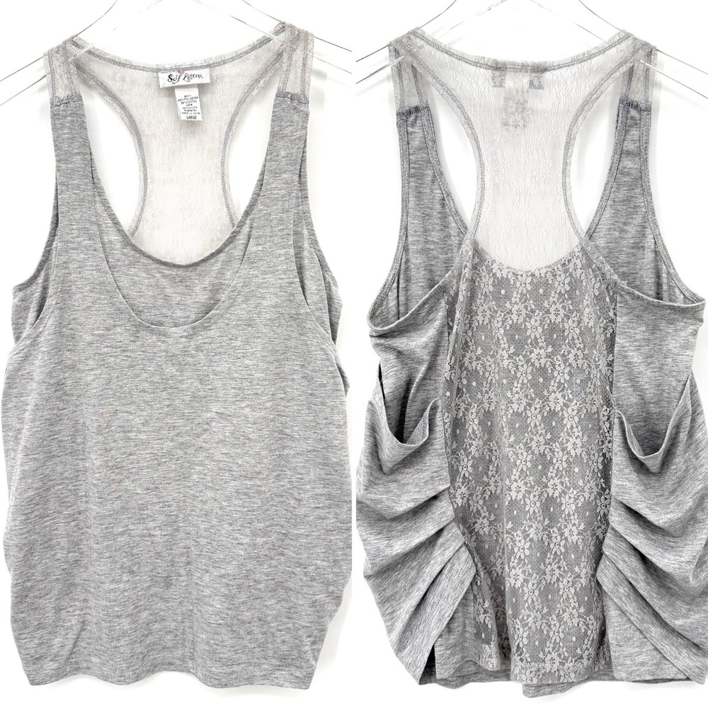 Y2K Self Esteem‎ Ruched Lace Tank Top Size L Layered Gray Racerback Bratz Dolls